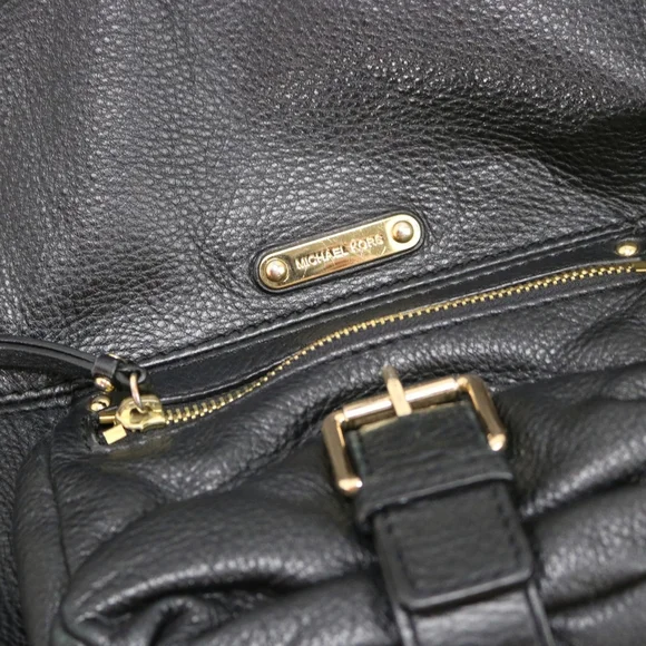 Vintage Michael Kors Austin Black  Leather Buckle Hobo Bag with Scarf Accent - Picture 2 of 5